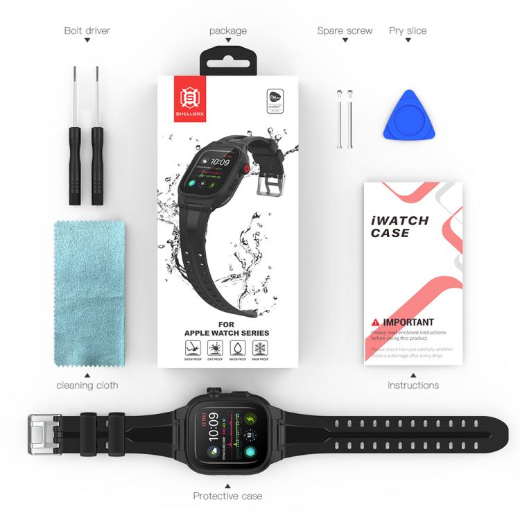 Rynx | For Apple Watch Series SE 2&6&SE&5&4 44mm RedPepper IP68 waterproof screen protector + band + case (Black)