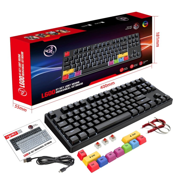 Rynx | HXSJ L600 87 Keys USB-C / Type-C Wired Red Switch Mechanical Keyboard with Cool Backlight (Black)