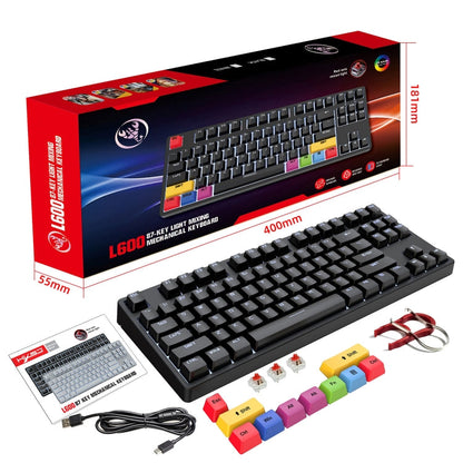 Rynx | HXSJ L600 87 Keys USB-C / Type-C Wired Red Switch Mechanical Keyboard with Cool Backlight (Black)