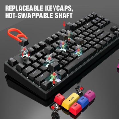 Rynx | HXSJ L600 87 Keys USB-C / Type-C Wired Red Switch Mechanical Keyboard with Cool Backlight (Black)