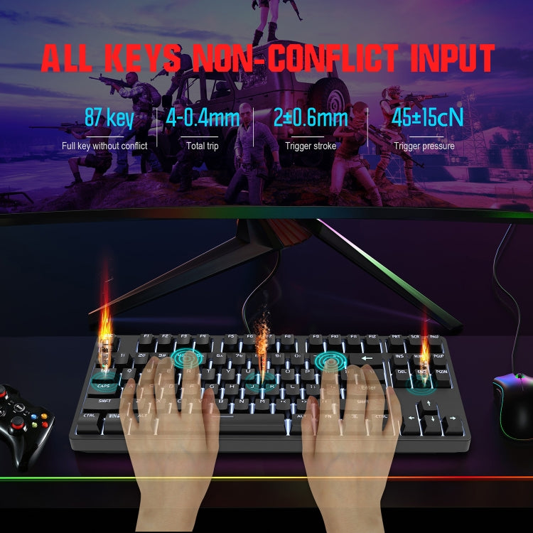 Rynx | HXSJ L600 87 Keys USB-C / Type-C Wired Red Switch Mechanical Keyboard with Cool Backlight (Black)