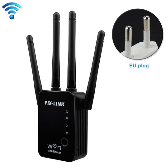 Rynx | Wireless Smart WiFi Router Repeater with 4 WiFi Antennas, Plug Specification: EU Plug (Black)