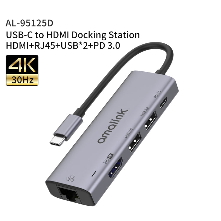 Rynx | amalink 95125D Type-C / USB-C to HDMI + RJ45 + 2 Ports USB + PD 3.0 Multifunction HUB (Gray)