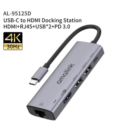 Rynx | amalink 95125D Type-C / USB-C to HDMI + RJ45 + 2 Ports USB + PD 3.0 Multifunction HUB (Gray)
