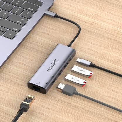 Rynx | amalink 95125D Type-C / USB-C to HDMI + RJ45 + 2 Ports USB + PD 3.0 Multifunction HUB (Gray)
