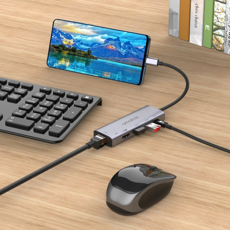Rynx | amalink 95125D Type-C / USB-C to HDMI + RJ45 + 2 Ports USB + PD 3.0 Multifunction HUB (Gray)