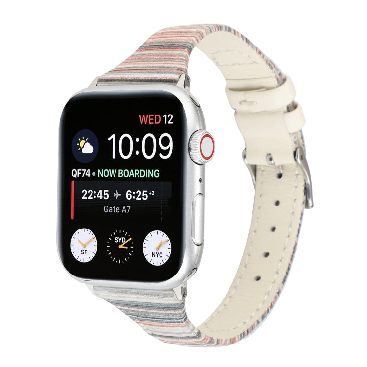 Rynx | For Apple Watch Ultra 49mm & Watch Ultra 2 49mm / Series 9 & 8 & 7 45mm / SE 3 & SE 2 & 6 & SE & 5 & 4 44mm / 3 & 2 & 1 42mm Stitch Stripe Genuine Leather Watch Band Watch Band (White)