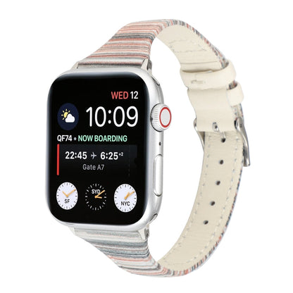 Rynx | For Apple Watch Ultra 49mm & Watch Ultra 2 49mm / Series 9 & 8 & 7 45mm / SE 3 & SE 2 & 6 & SE & 5 & 4 44mm / 3 & 2 & 1 42mm Stitch Stripe Genuine Leather Watch Band Watch Band (White)
