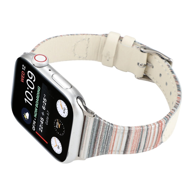 Rynx | For Apple Watch Ultra 49mm & Watch Ultra 2 49mm / Series 9 & 8 & 7 45mm / SE 3 & SE 2 & 6 & SE & 5 & 4 44mm / 3 & 2 & 1 42mm Stitch Stripe Genuine Leather Watch Band Watch Band (White)