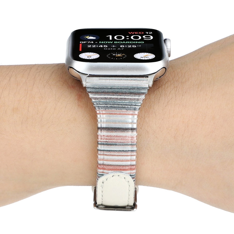 Rynx | For Apple Watch Ultra 49mm & Watch Ultra 2 49mm / Series 9 & 8 & 7 45mm / SE 3 & SE 2 & 6 & SE & 5 & 4 44mm / 3 & 2 & 1 42mm Stitch Stripe Genuine Leather Watch Band Watch Band (White)