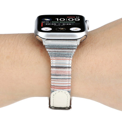 Rynx | For Apple Watch Ultra 49mm & Watch Ultra 2 49mm / Series 9 & 8 & 7 45mm / SE 3 & SE 2 & 6 & SE & 5 & 4 44mm / 3 & 2 & 1 42mm Stitch Stripe Genuine Leather Watch Band Watch Band (White)