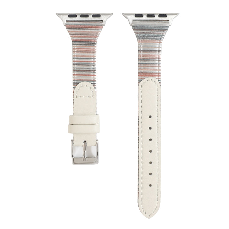 Rynx | For Apple Watch Ultra 49mm & Watch Ultra 2 49mm / Series 9 & 8 & 7 45mm / SE 3 & SE 2 & 6 & SE & 5 & 4 44mm / 3 & 2 & 1 42mm Stitch Stripe Genuine Leather Watch Band Watch Band (White)