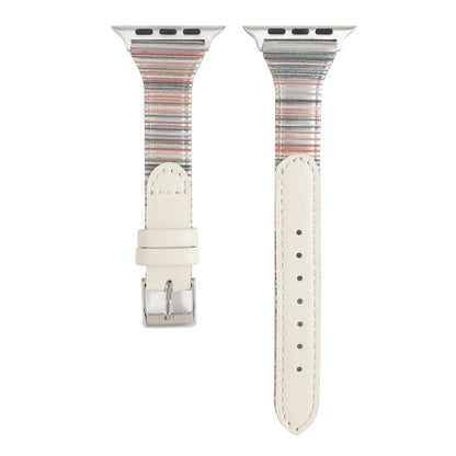 Rynx | For Apple Watch Ultra 49mm & Watch Ultra 2 49mm / Series 9 & 8 & 7 45mm / SE 3 & SE 2 & 6 & SE & 5 & 4 44mm / 3 & 2 & 1 42mm Stitch Stripe Genuine Leather Watch Band Watch Band (White)