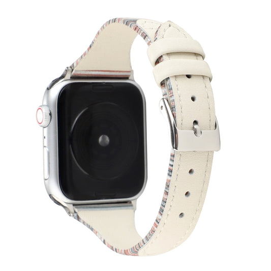 Rynx | For Apple Watch Ultra 49mm & Watch Ultra 2 49mm / Series 9 & 8 & 7 45mm / SE 3 & SE 2 & 6 & SE & 5 & 4 44mm / 3 & 2 & 1 42mm Stitch Stripe Genuine Leather Watch Band Watch Band (White)