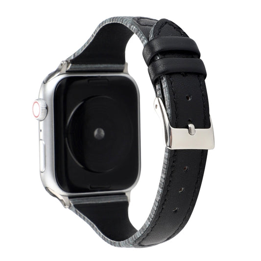Rynx | For Apple Watch Ultra 49mm & Watch Ultra 2 49mm / Series 9 & 8 & 7 45mm / SE 3 & SE 2 & 6 & SE & 5 & 4 44mm / 3 & 2 & 1 42mm Stitching Real Leather Bracelet Bracelet (Black)
