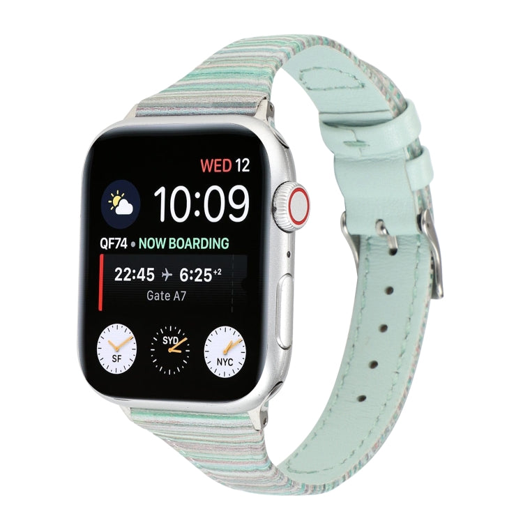 Rynx | For Apple Watch Ultra 49mm & Watch Ultra 2 49mm / Series 9 & 8 & 7 45mm / SE 3 & SE 2 & 6 & SE & 5 & 4 44mm / 3 & 2 & 1 42mm Stitching Stripe Genuine Leather Watch Band Watch Band (Green)