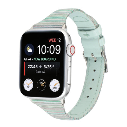 Rynx | For Apple Watch Ultra 49mm & Watch Ultra 2 49mm / Series 9 & 8 & 7 45mm / SE 3 & SE 2 & 6 & SE & 5 & 4 44mm / 3 & 2 & 1 42mm Stitching Stripe Genuine Leather Watch Band Watch Band (Green)