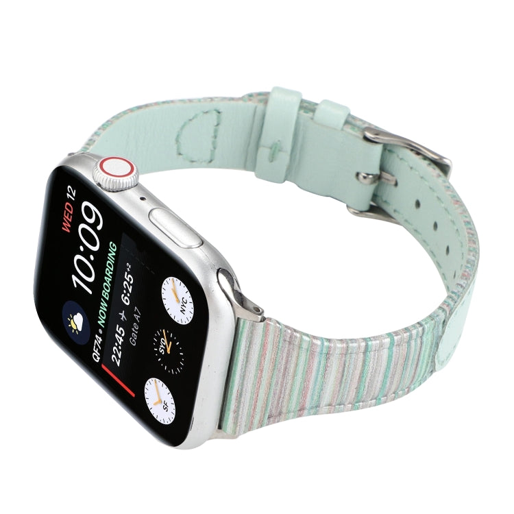 Rynx | For Apple Watch Ultra 49mm & Watch Ultra 2 49mm / Series 9 & 8 & 7 45mm / SE 3 & SE 2 & 6 & SE & 5 & 4 44mm / 3 & 2 & 1 42mm Stitching Stripe Genuine Leather Watch Band Watch Band (Green)
