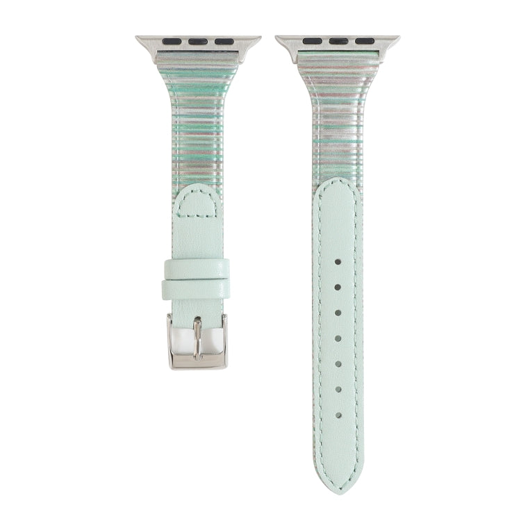 Rynx | For Apple Watch Ultra 49mm & Watch Ultra 2 49mm / Series 9 & 8 & 7 45mm / SE 3 & SE 2 & 6 & SE & 5 & 4 44mm / 3 & 2 & 1 42mm Stitching Stripe Genuine Leather Watch Band Watch Band (Green)