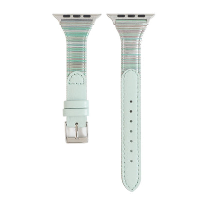 Rynx | For Apple Watch Ultra 49mm & Watch Ultra 2 49mm / Series 9 & 8 & 7 45mm / SE 3 & SE 2 & 6 & SE & 5 & 4 44mm / 3 & 2 & 1 42mm Stitching Stripe Genuine Leather Watch Band Watch Band (Green)