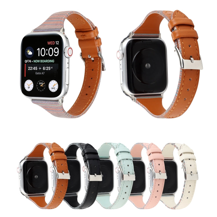 Rynx | For Apple Watch Ultra 49mm & Watch Ultra 2 49mm / Series 9 & 8 & 7 45mm / SE 3 & SE 2 & 6 & SE & 5 & 4 44mm / 3 & 2 & 1 42mm Stitching Stripe Genuine Leather Watch Band Watch Band (Green)