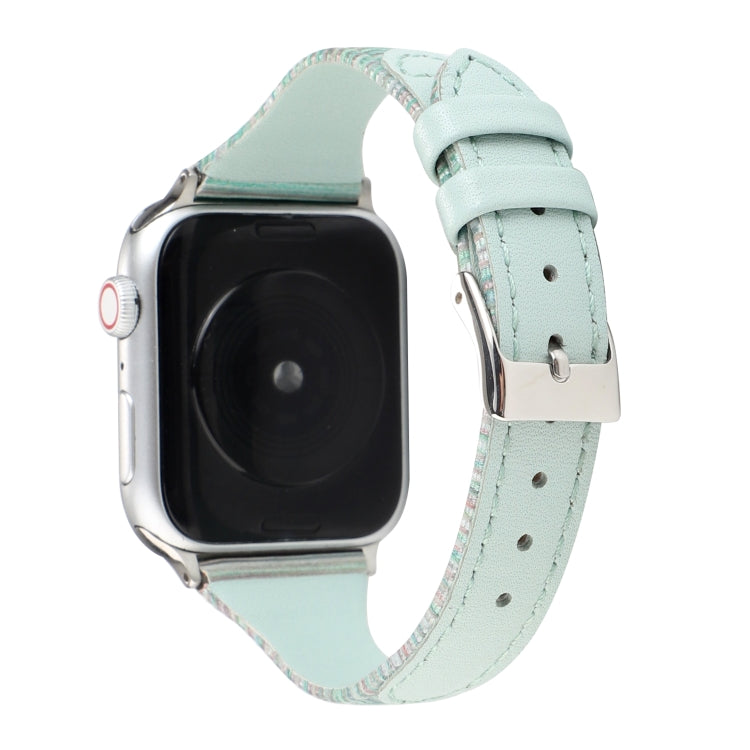 Rynx | For Apple Watch Ultra 49mm & Watch Ultra 2 49mm / Series 9 & 8 & 7 45mm / SE 3 & SE 2 & 6 & SE & 5 & 4 44mm / 3 & 2 & 1 42mm Stitching Stripe Genuine Leather Watch Band Watch Band (Green)