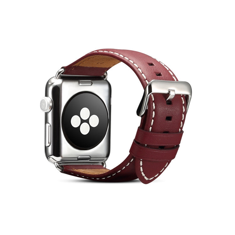 Rynx | For Apple Watch Series 9&8&7 41mm / SE 3&SE 2&6&SE&5&4 40mm / 3&2&1 38mm Environmental Protection Genuine Leather Watch Band Watch Band (Red-Brown)