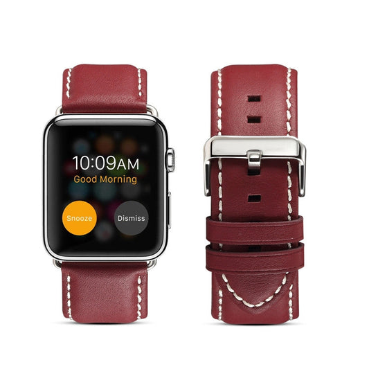 Rynx | For Apple Watch Series 9&8&7 41mm / SE 3&SE 2&6&SE&5&4 40mm / 3&2&1 38mm Environmental Protection Genuine Leather Watch Band Watch Band (Red-Brown)
