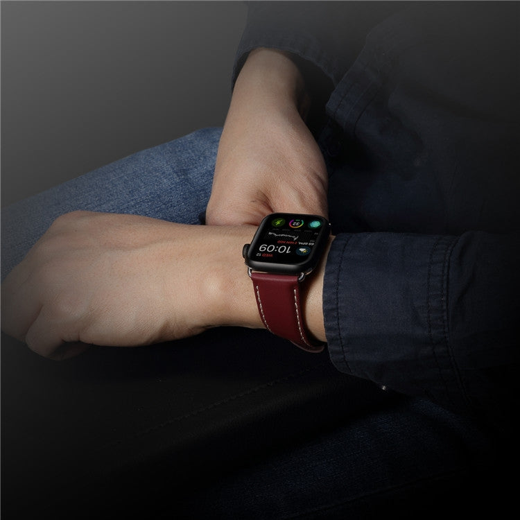 Rynx | For Apple Watch Series 9&8&7 41mm / SE 3&SE 2&6&SE&5&4 40mm / 3&2&1 38mm Environmental Protection Genuine Leather Watch Band Watch Band (Red-Brown)