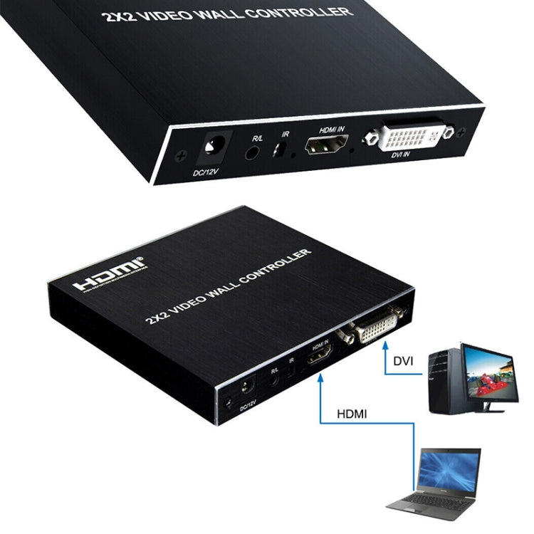 Rynx | 1080P 2 x 2 HDMI + DVI to 4 HDMI Ports Video Wall Controller (Black)