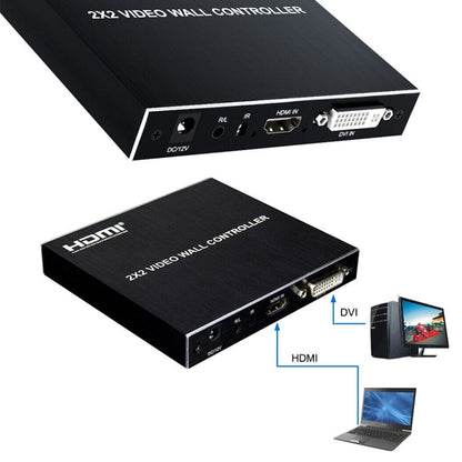 Rynx | 1080P 2 x 2 HDMI + DVI to 4 HDMI Ports Video Wall Controller (Black)