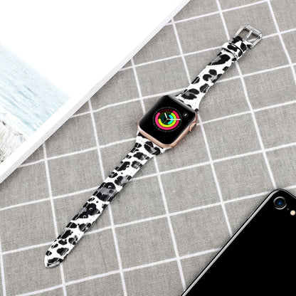 Rynx | Genuine Leather Watch Band for Apple Watch Series 9&8&7 41mm / SE 3&SE 2&6&SE&5&4 40mm / 3&2&1 38mm (Gray Leopard Pattern)