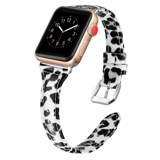 Rynx | Genuine Leather Watch Band for Apple Watch Series 9&8&7 41mm / SE 3&SE 2&6&SE&5&4 40mm / 3&2&1 38mm (Gray Leopard Print)