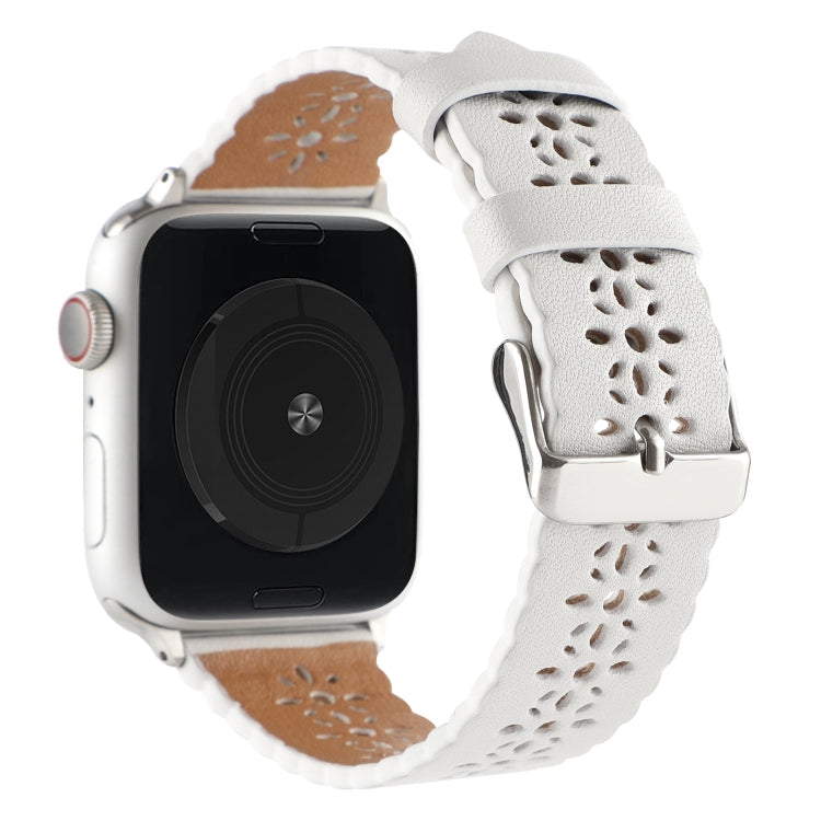 Rynx | Hollow Genuine Leather Bracelet For Apple Watch Series 9&8&7 41mm / SE 3&SE 2&6&SE&5&4 40mm / 3&2&1 38mm(White)