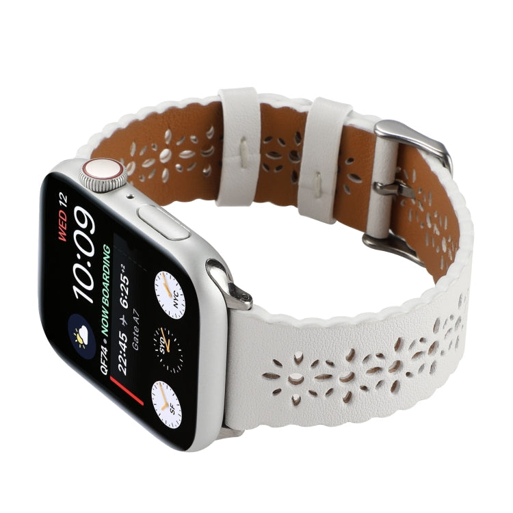 Rynx | Hollow Genuine Leather Bracelet For Apple Watch Series 9&8&7 41mm / SE 3&SE 2&6&SE&5&4 40mm / 3&2&1 38mm(White)