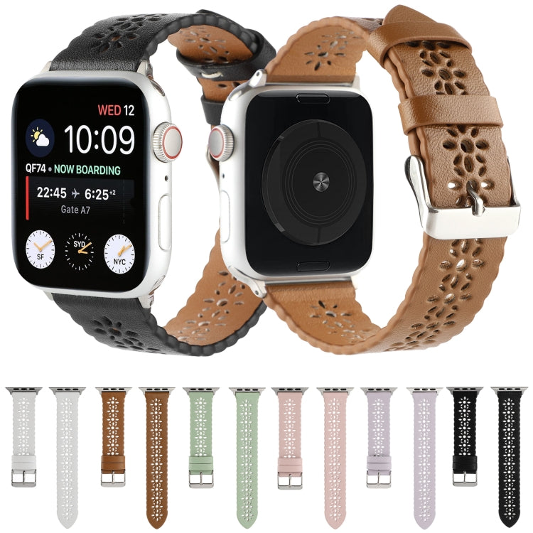 Rynx | Hollow Genuine Leather Bracelet For Apple Watch Series 9&8&7 41mm / SE 3&SE 2&6&SE&5&4 40mm / 3&2&1 38mm(White)