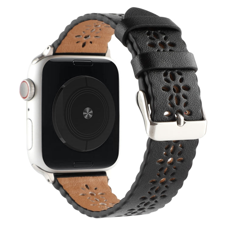 Rynx | Hollow Genuine Leather Bracelet for Apple Watch Ultra 49mm & Watch Ultra 2 49mm / Series 9 & 8 & 7 45mm / SE 3 & SE 2 & 6 & SE & 5 & 4 44mm / 3 & 2 & 1 42mm (Black)
