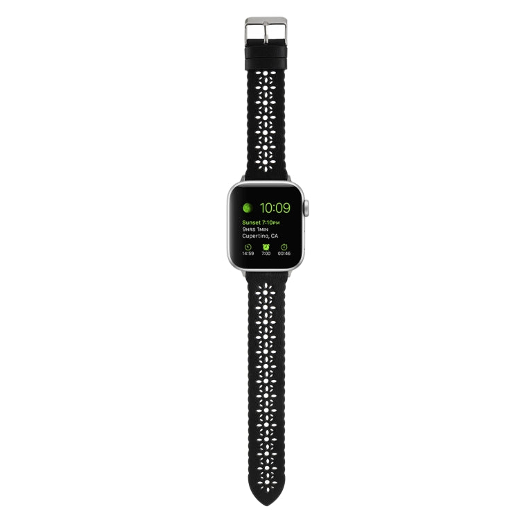 Rynx | Hollow Genuine Leather Bracelet for Apple Watch Ultra 49mm & Watch Ultra 2 49mm / Series 9 & 8 & 7 45mm / SE 3 & SE 2 & 6 & SE & 5 & 4 44mm / 3 & 2 & 1 42mm (Black)