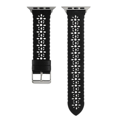 Rynx | Hollow Genuine Leather Bracelet for Apple Watch Ultra 49mm & Watch Ultra 2 49mm / Series 9 & 8 & 7 45mm / SE 3 & SE 2 & 6 & SE & 5 & 4 44mm / 3 & 2 & 1 42mm (Black)