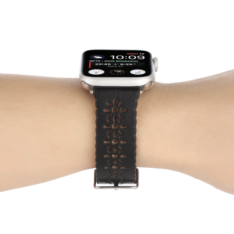 Rynx | Hollow Genuine Leather Bracelet for Apple Watch Ultra 49mm & Watch Ultra 2 49mm / Series 9 & 8 & 7 45mm / SE 3 & SE 2 & 6 & SE & 5 & 4 44mm / 3 & 2 & 1 42mm (Black)