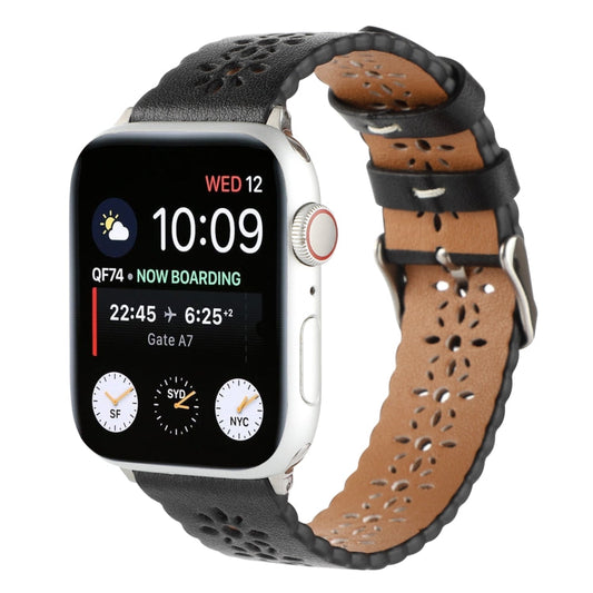 Rynx | Hollow Genuine Leather Bracelet for Apple Watch Ultra 49mm & Watch Ultra 2 49mm / Series 9 & 8 & 7 45mm / SE 3 & SE 2 & 6 & SE & 5 & 4 44mm / 3 & 2 & 1 42mm (Black)