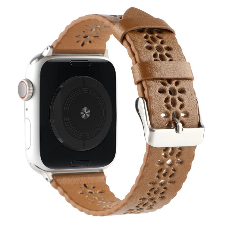 Rynx | Hollow Genuine Leather Watch Band for Apple Watch Ultra 49mm & Watch Ultra 2 49mm / Series 9 & 8 & 7 45mm / SE 3 & SE 2 & 6 & SE & 5 & 4 44mm / 3 & 2 & 1 42mm (Brown)