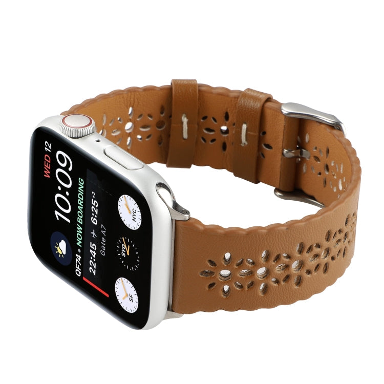 Rynx | Hollow Genuine Leather Watch Band for Apple Watch Ultra 49mm & Watch Ultra 2 49mm / Series 9 & 8 & 7 45mm / SE 3 & SE 2 & 6 & SE & 5 & 4 44mm / 3 & 2 & 1 42mm (Brown)