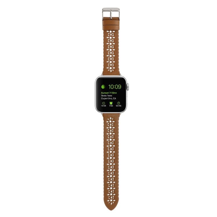 Rynx | Hollow Genuine Leather Watch Band for Apple Watch Ultra 49mm & Watch Ultra 2 49mm / Series 9 & 8 & 7 45mm / SE 3 & SE 2 & 6 & SE & 5 & 4 44mm / 3 & 2 & 1 42mm (Brown)