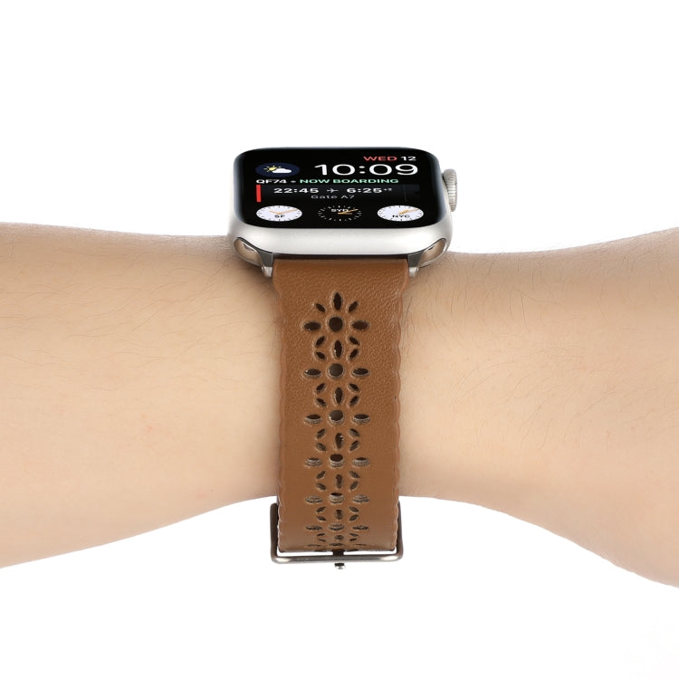 Rynx | Hollow Genuine Leather Watch Band for Apple Watch Ultra 49mm & Watch Ultra 2 49mm / Series 9 & 8 & 7 45mm / SE 3 & SE 2 & 6 & SE & 5 & 4 44mm / 3 & 2 & 1 42mm (Brown)