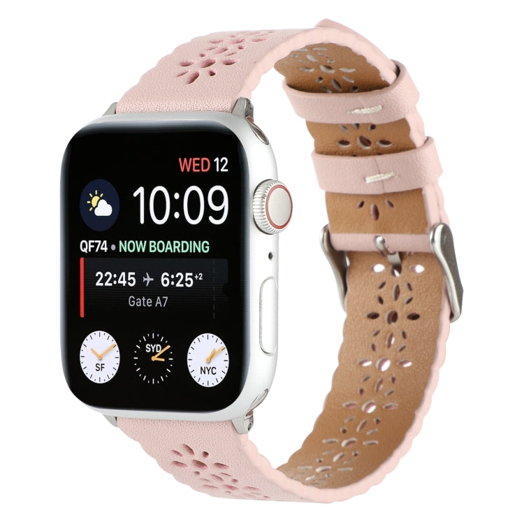 Rynx | Hollow Genuine Leather Watch Band for Apple Watch Ultra 49mm & Watch Ultra 2 49mm / Series 9 & 8 & 7 45mm / SE 3 & SE 2 & 6 & SE & 5 & 4 44mm / 3 & 2 & 1 42mm (Pink)