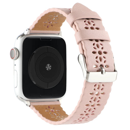 Rynx | Hollow Genuine Leather Watch Band for Apple Watch Ultra 49mm & Watch Ultra 2 49mm / Series 9 & 8 & 7 45mm / SE 3 & SE 2 & 6 & SE & 5 & 4 44mm / 3 & 2 & 1 42mm (Pink)
