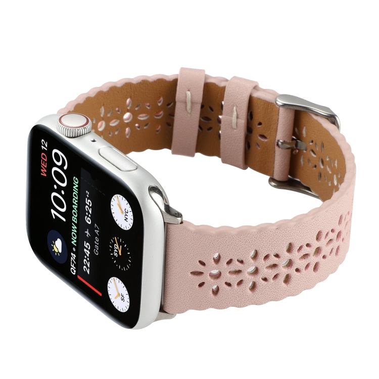 Rynx | Hollow Genuine Leather Watch Band for Apple Watch Ultra 49mm & Watch Ultra 2 49mm / Series 9 & 8 & 7 45mm / SE 3 & SE 2 & 6 & SE & 5 & 4 44mm / 3 & 2 & 1 42mm (Pink)