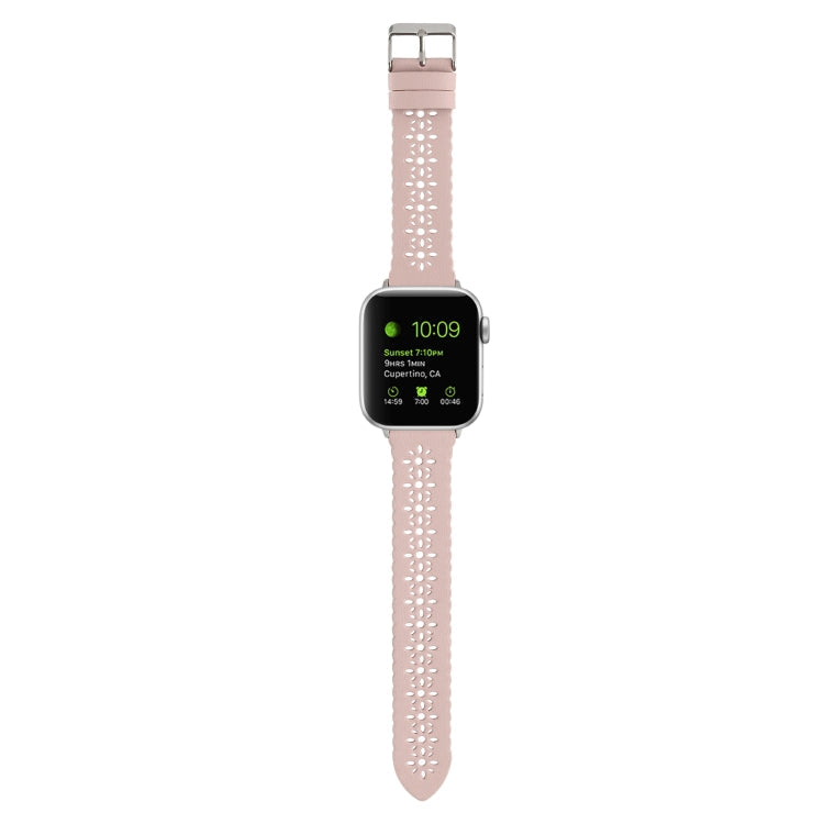 Rynx | Hollow Genuine Leather Watch Band for Apple Watch Ultra 49mm & Watch Ultra 2 49mm / Series 9 & 8 & 7 45mm / SE 3 & SE 2 & 6 & SE & 5 & 4 44mm / 3 & 2 & 1 42mm (Pink)