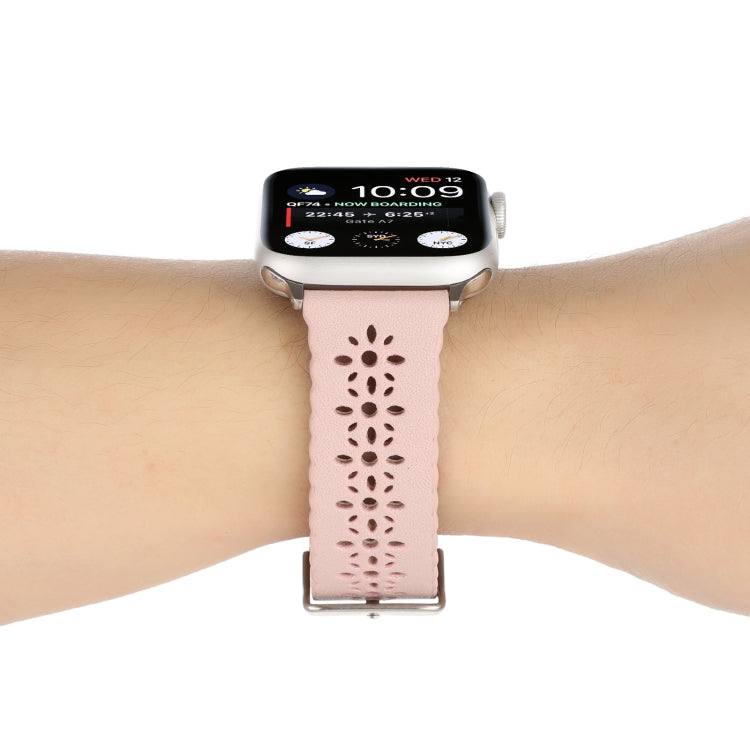 Rynx | Hollow Genuine Leather Watch Band for Apple Watch Ultra 49mm & Watch Ultra 2 49mm / Series 9 & 8 & 7 45mm / SE 3 & SE 2 & 6 & SE & 5 & 4 44mm / 3 & 2 & 1 42mm (Pink)